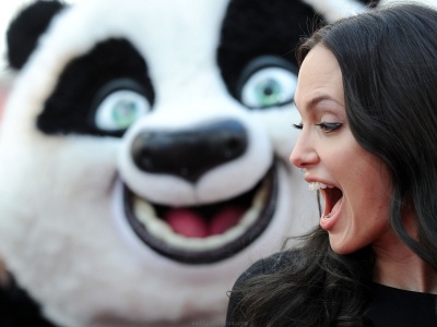 Brunettes Women Angelina Jolie Funny Open Mouth Kung Fu Panda