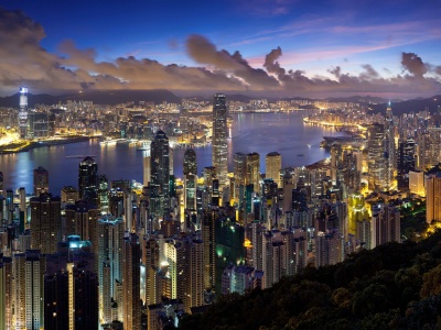 City Hong Kong Evening Clouds Lights