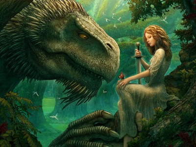 Girl Dinosaur Sword Butterfly Wood