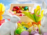 Pascha Eggs Holiday Rabbit Chocolate Box Sky Clouds