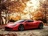 Red Car And Light Of Autumn Sunset