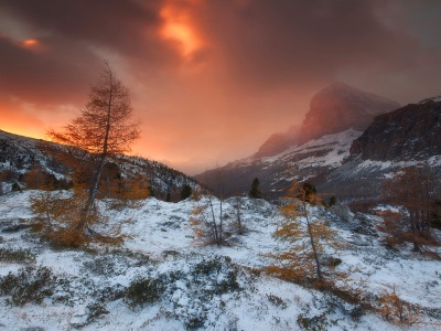 Scenery Mountain Snow Orange Sky