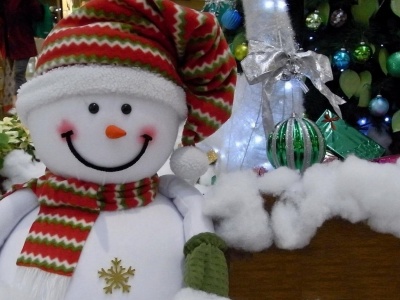 Snowman Smiling Cotton Tree Presents Christmas New Year Holiday