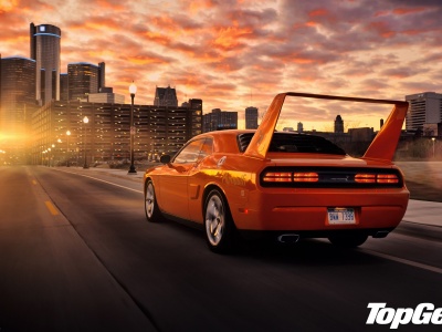 Top Gear Highest Gear Best Tv Program Hpp Superbird Dodge Challenger Rear View Muscle Car Muscle Car Orange Tuning Tuning Lights Spoiler Rear Wing Road City Sky Sunset Car