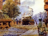 War Americans Tanks City Ruins Devastation Soldiers Battle Sherman Street Smoke Buildings Military Other