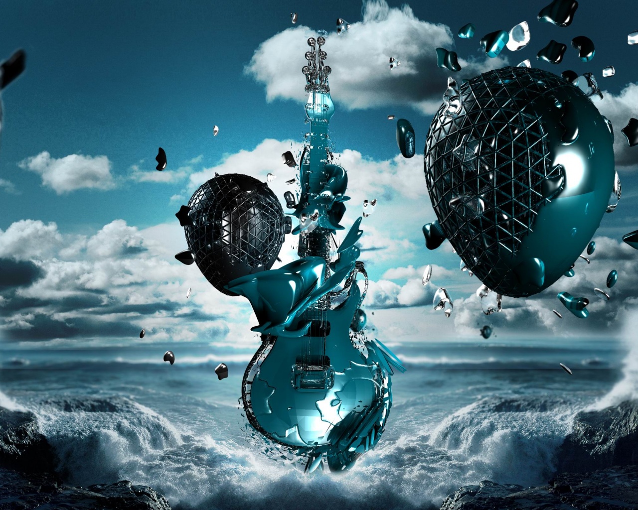 3D Guitar Sea Space Creativity