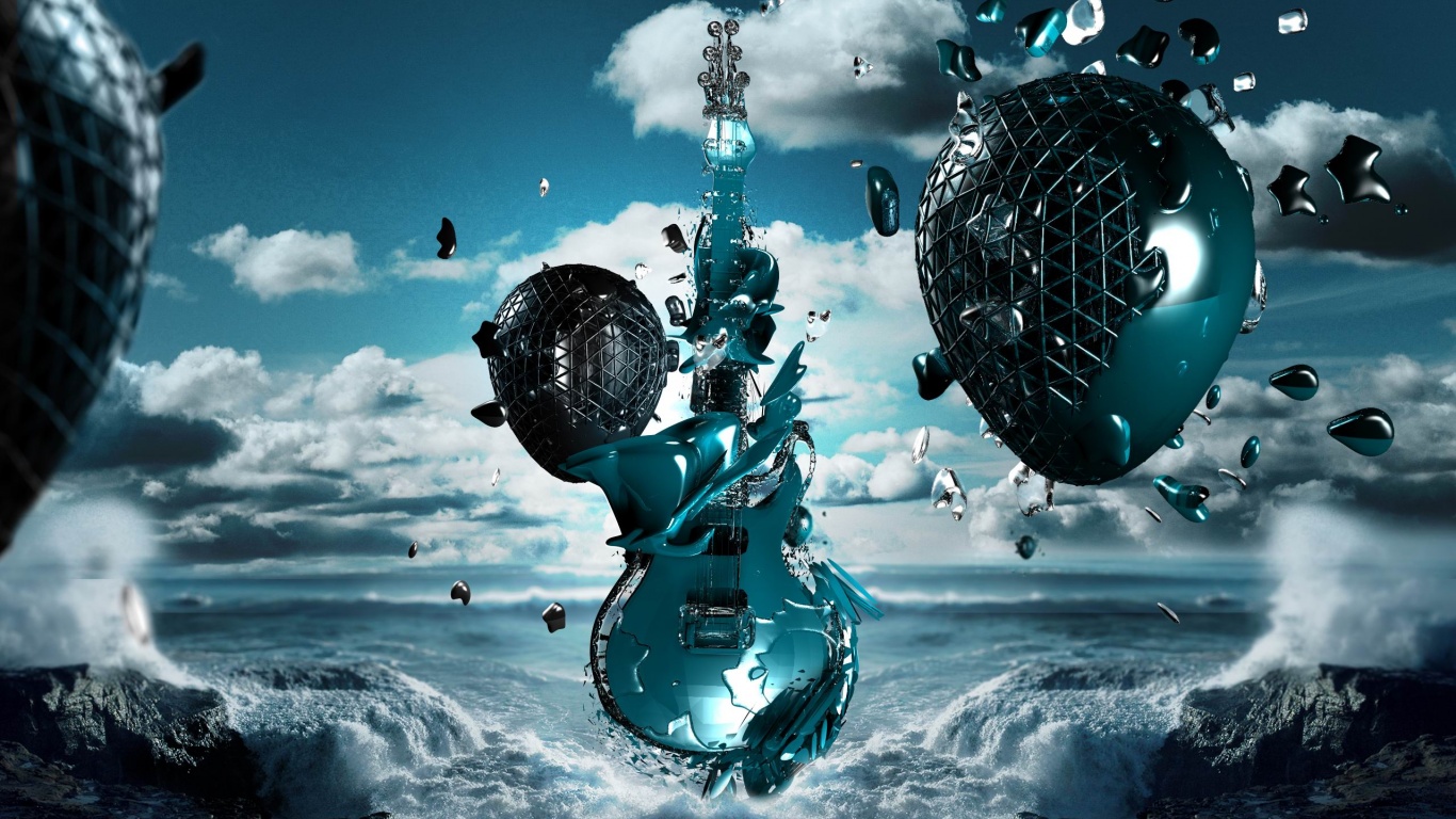 3D Guitar Sea Space Creativity