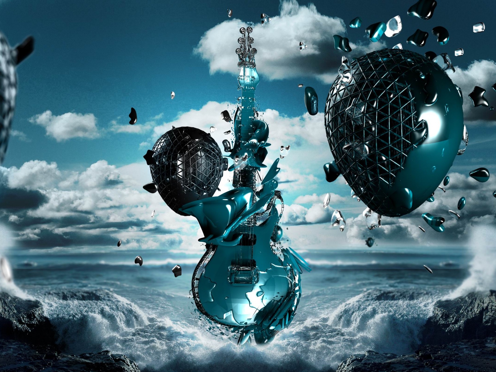 3D Guitar Sea Space Creativity