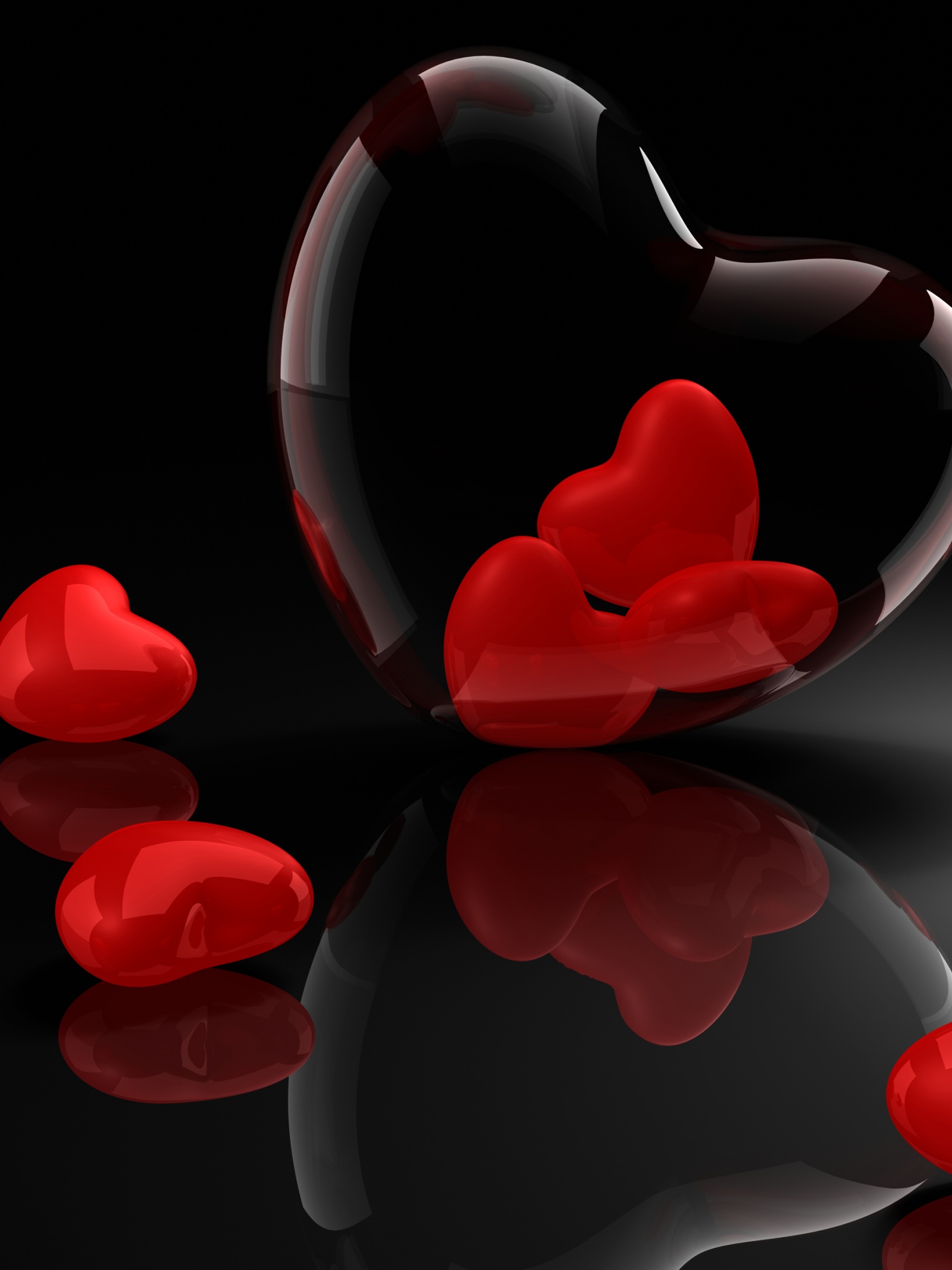 3D Hearts Reflection Valentines Day