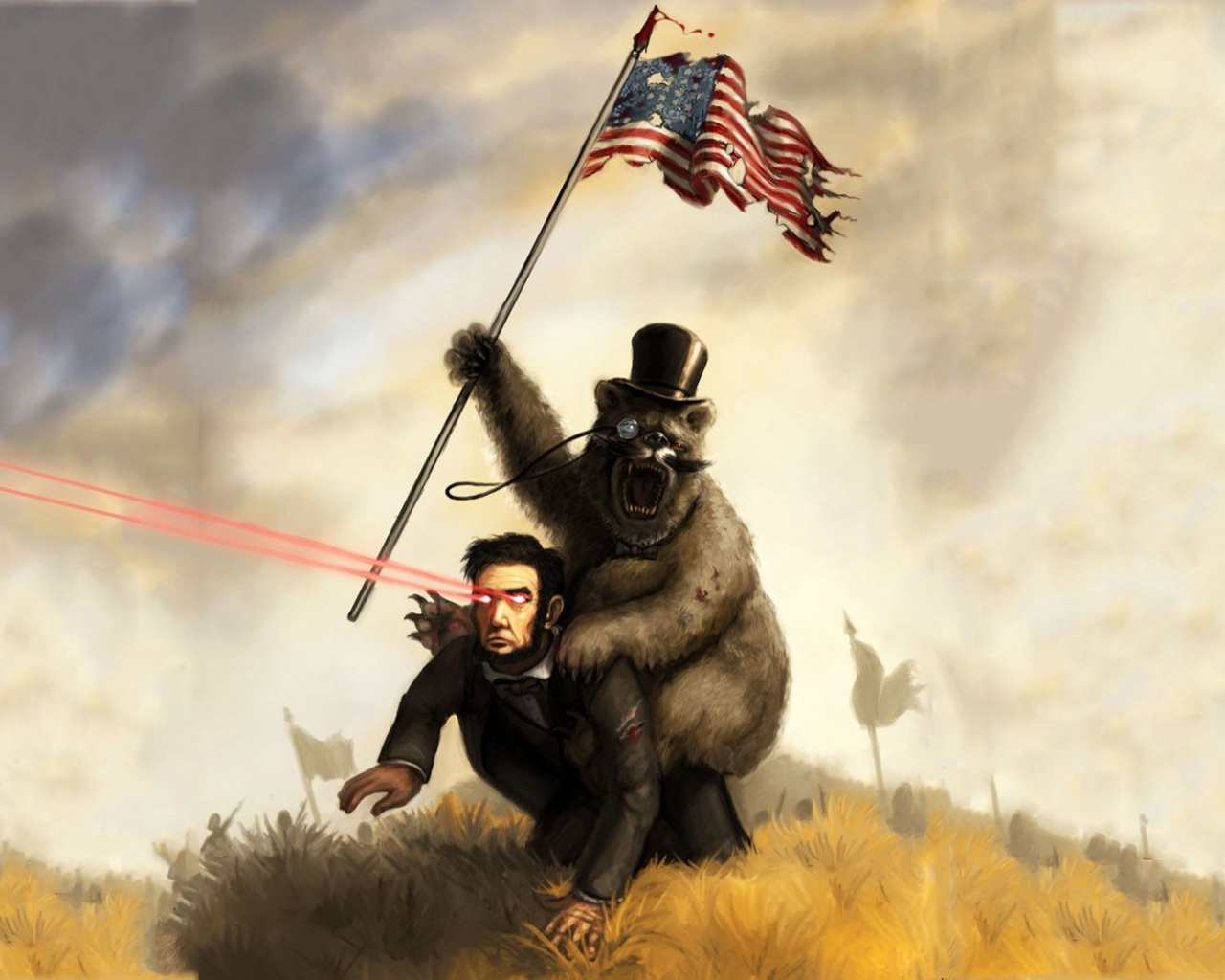 Abraham Lincoln Funny Flags Monocle Bears American Flag