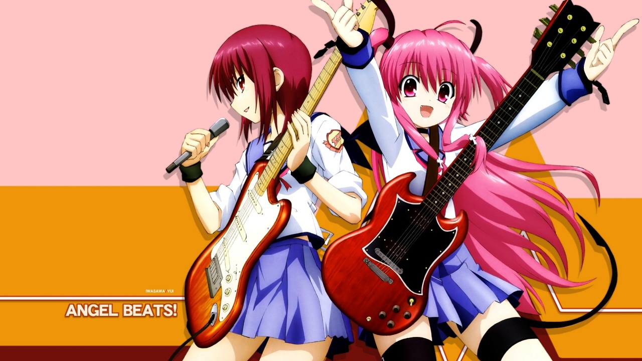 Angel Beats Girl Guitar Concert Microphone Smiling Anime