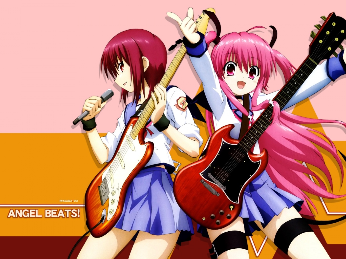 Angel Beats Girl Guitar Concert Microphone Smiling Anime