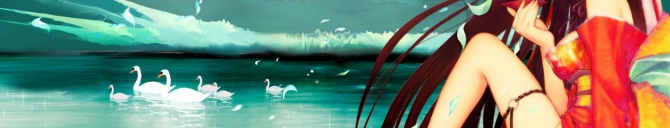 Anime Girl Swans Water Mountains Umbrella