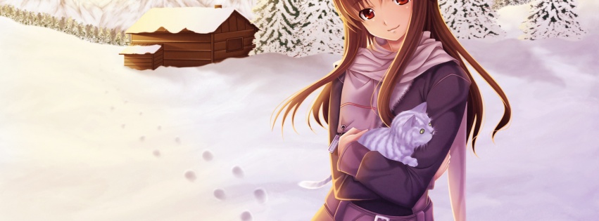 Anime Girl Winter Snow Cat