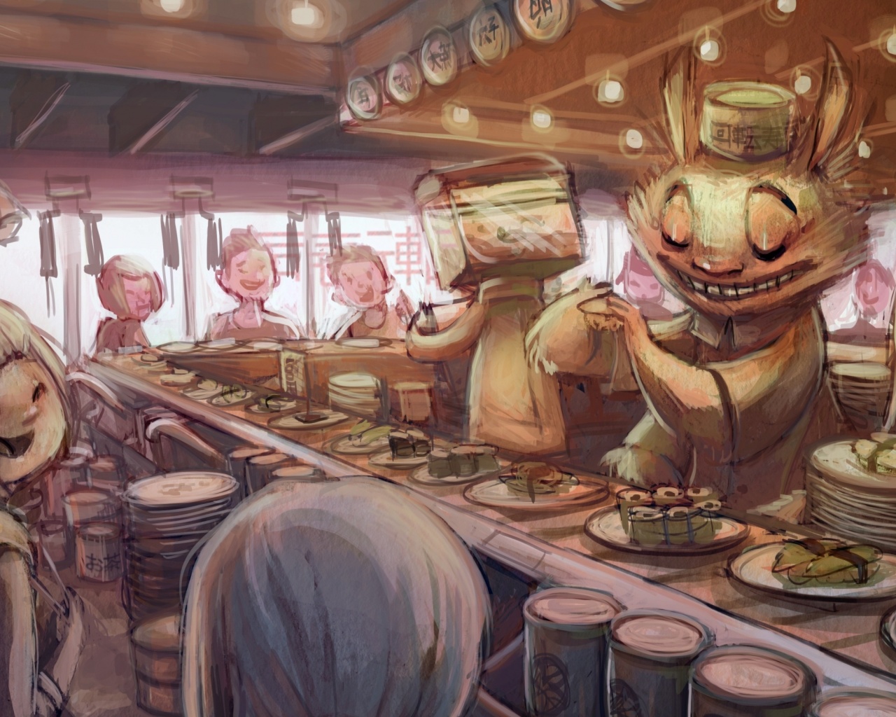 Art Anime Sushi Bar Characters