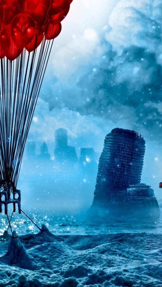 Art Romantically Apocalyptic Chair Balloons Ice Snow Captain Ruins Sea City Circle Cloud Fantasy