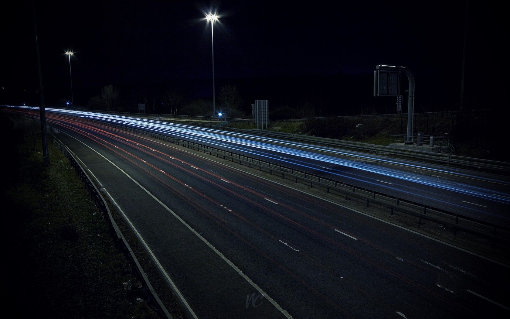 Autobahn Road Lights Night