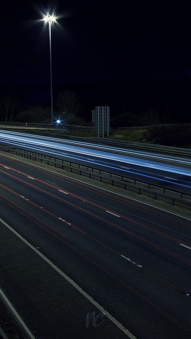 Autobahn Road Lights Night