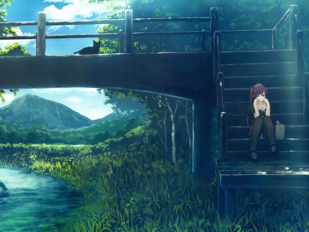 Bakemonogatari Girl Bridge River Senjougahara Hitagi