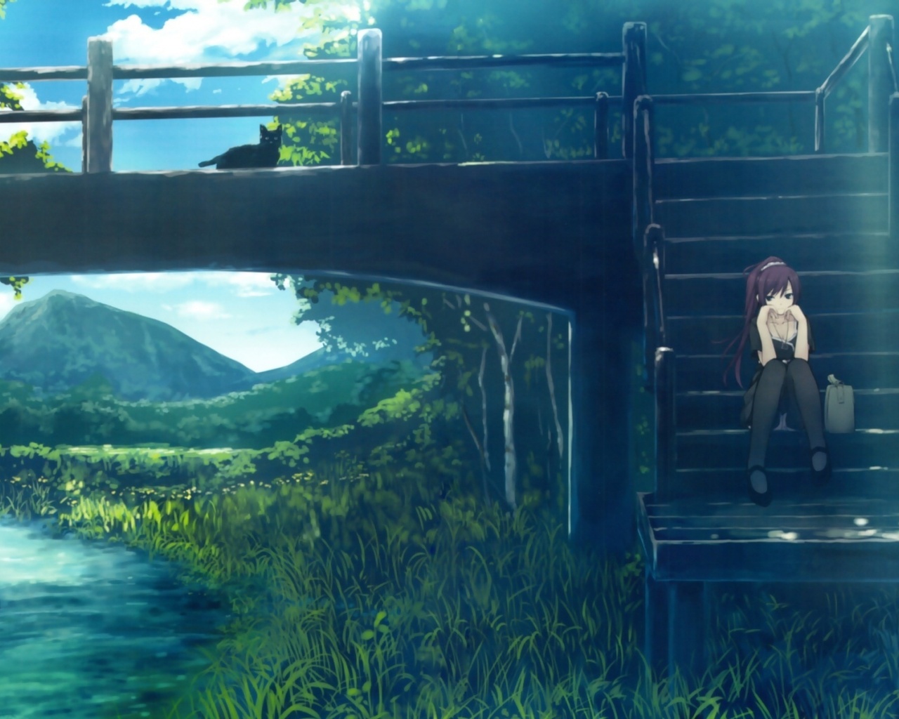 Bakemonogatari Girl Bridge River Senjougahara Hitagi