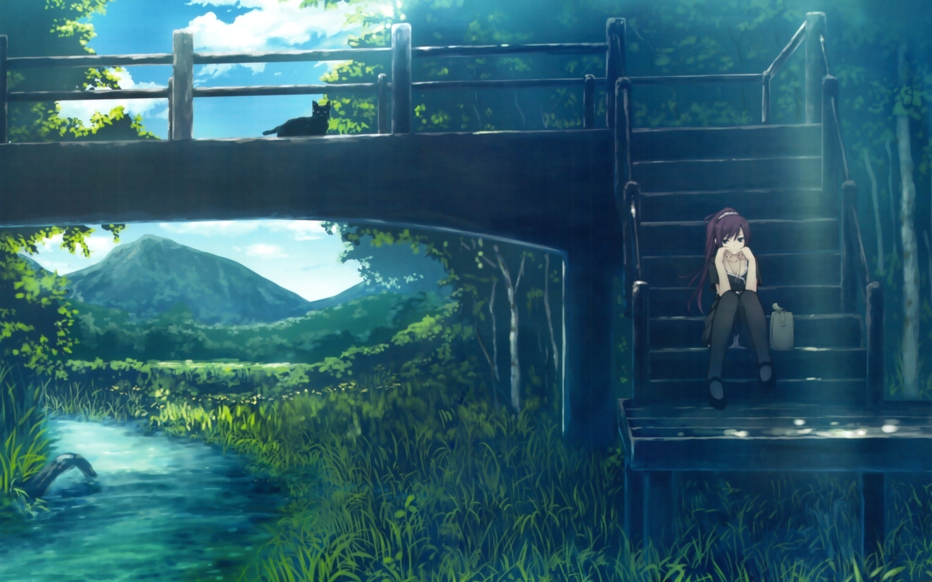 Bakemonogatari Girl Bridge River Senjougahara Hitagi