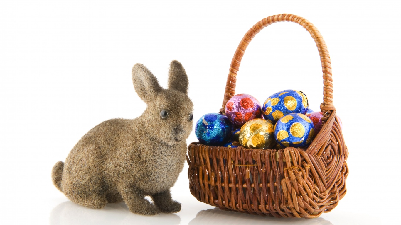 Basket Of Easter Eggs And Bunny