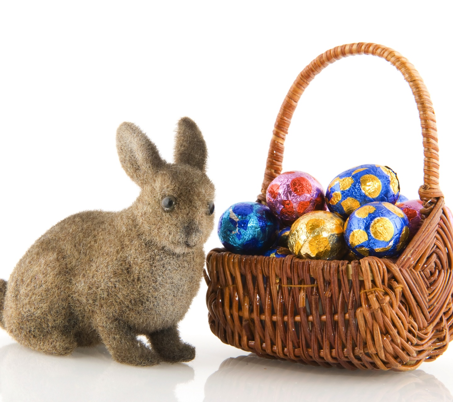 Basket Of Easter Eggs And Bunny