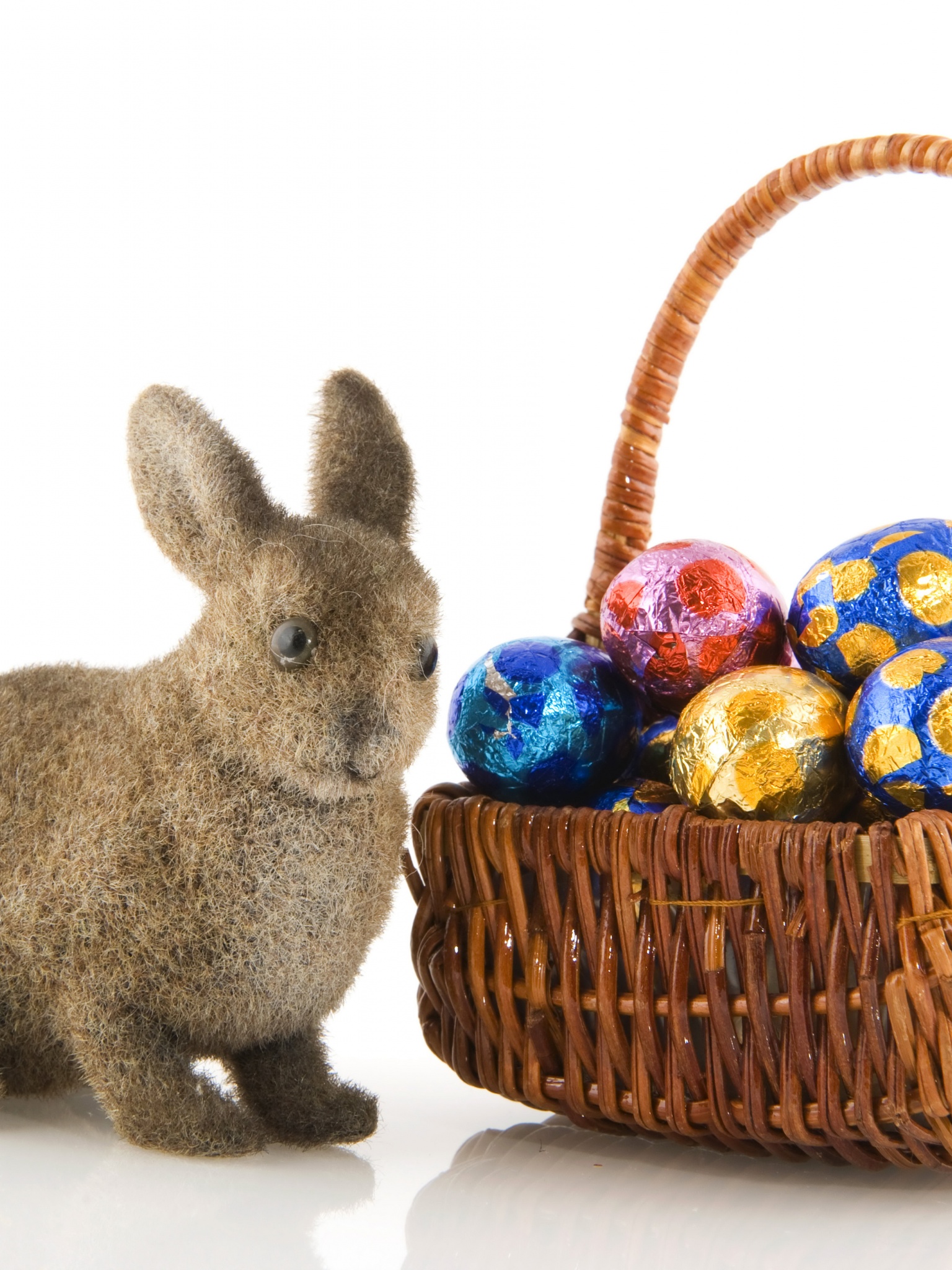 Basket Of Easter Eggs And Bunny