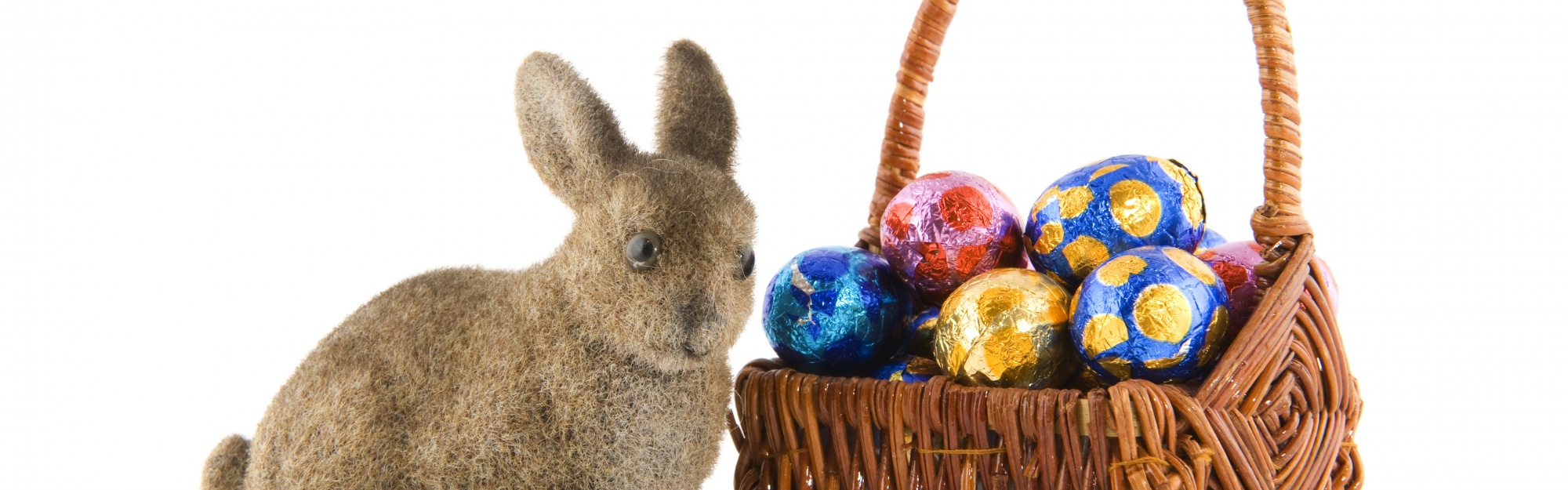 Basket Of Easter Eggs And Bunny