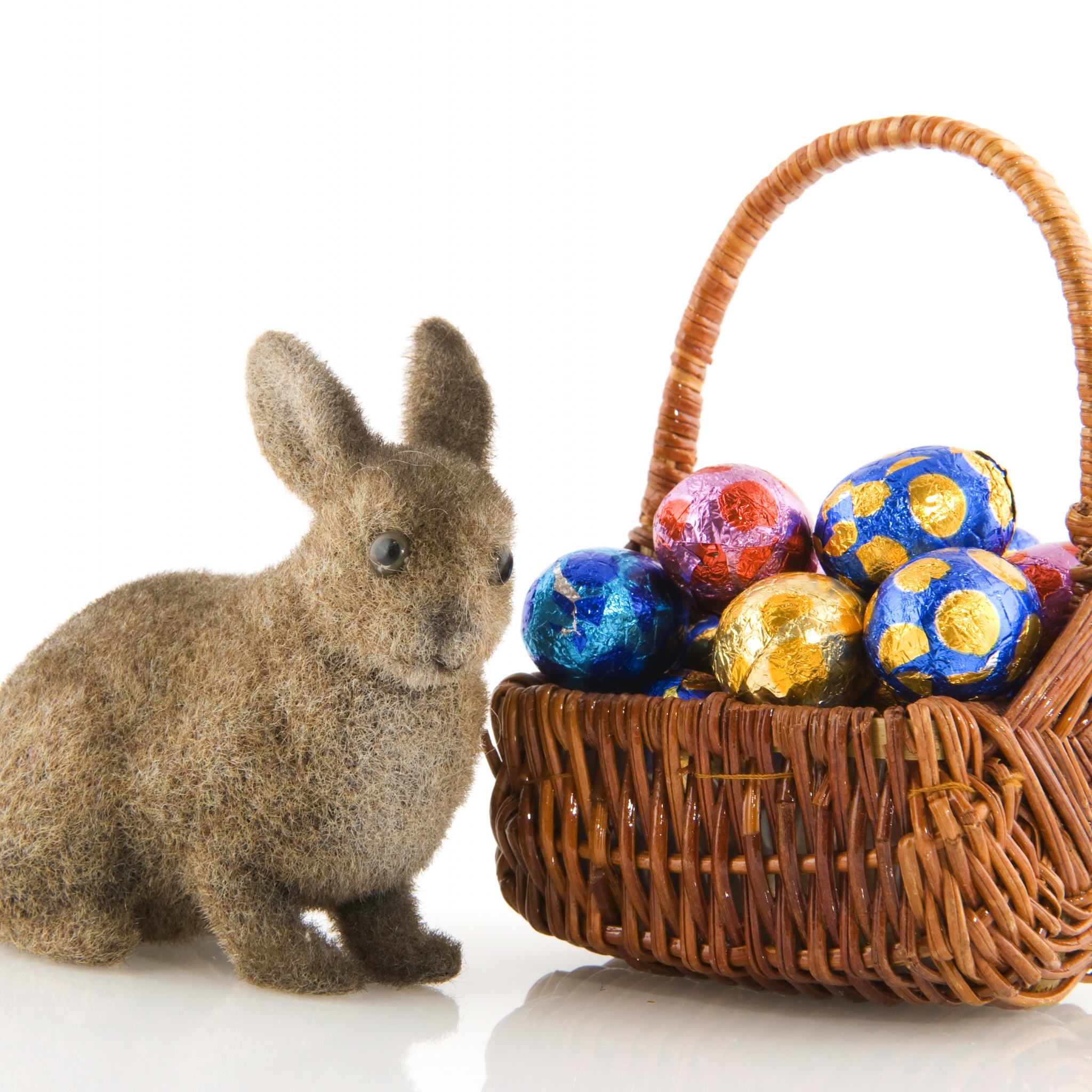 Basket Of Easter Eggs And Bunny