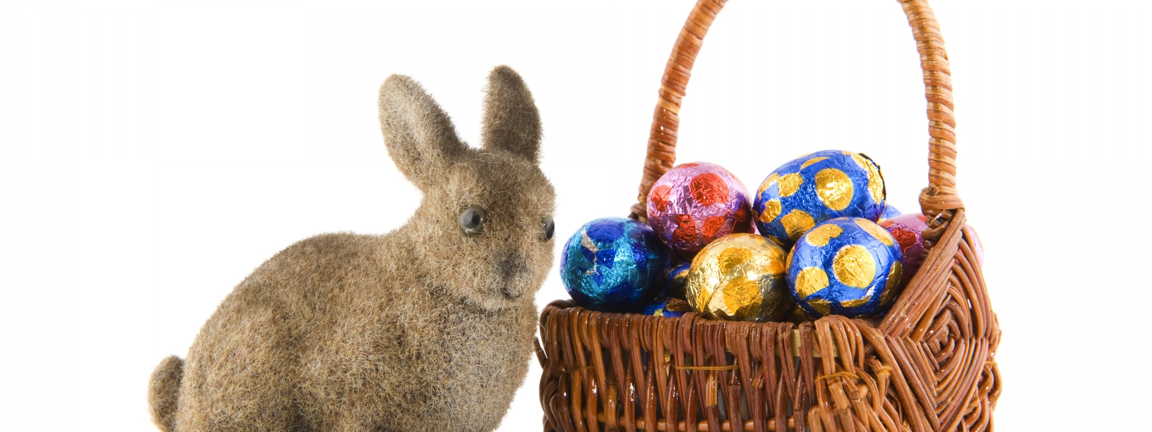 Basket Of Easter Eggs And Bunny