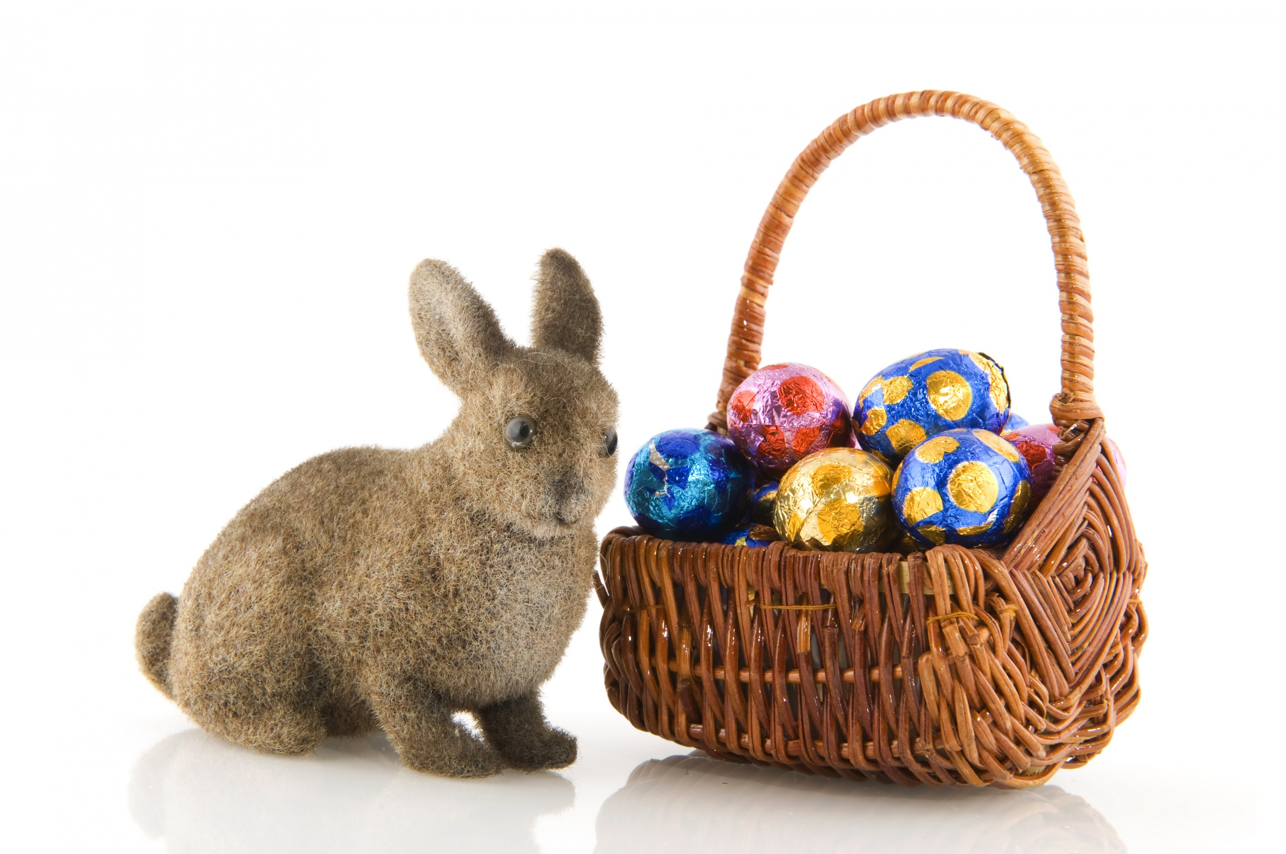Basket Of Easter Eggs And Bunny