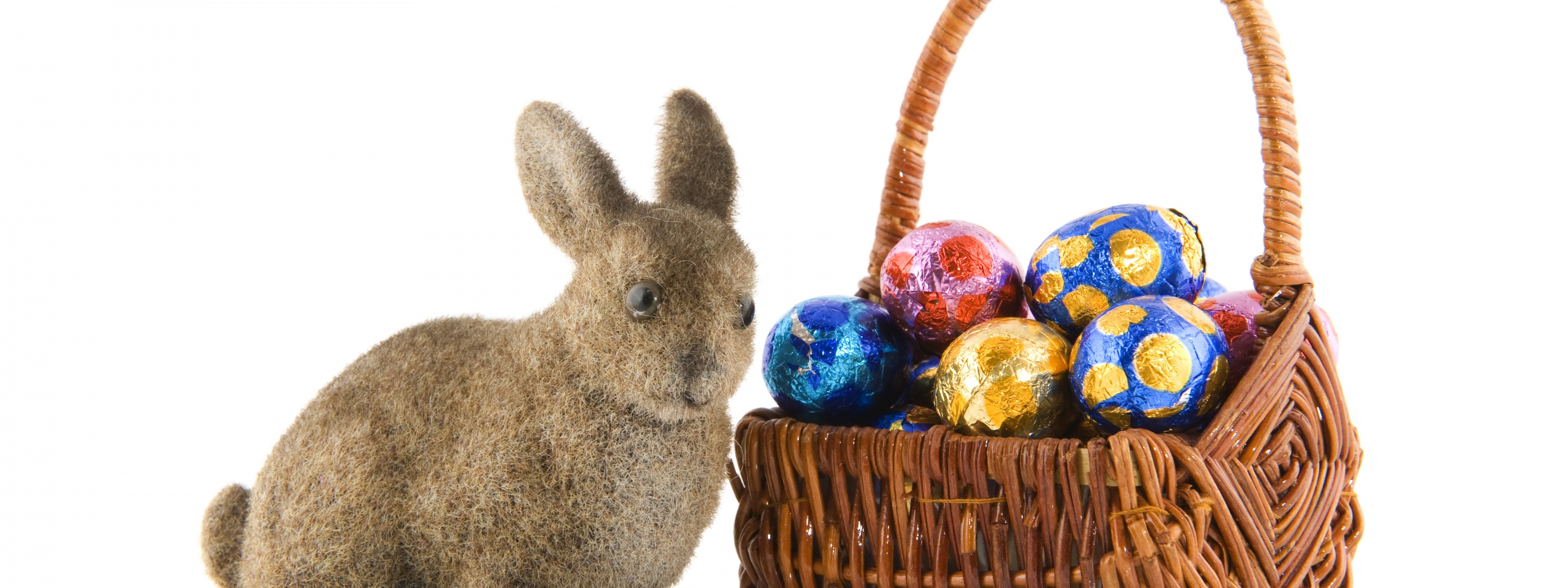 Basket Of Easter Eggs And Bunny