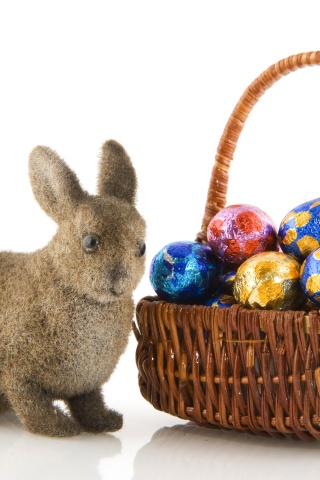 Basket Of Easter Eggs And Bunny
