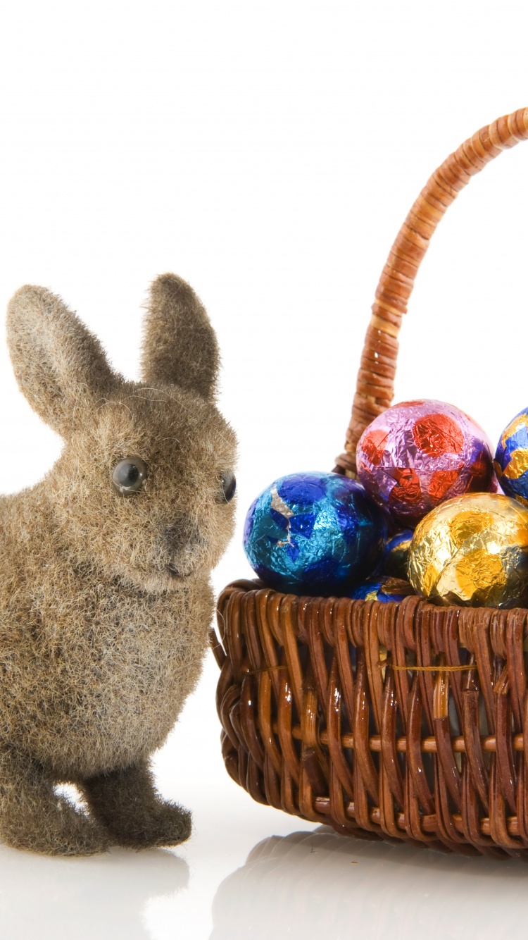 Basket Of Easter Eggs And Bunny