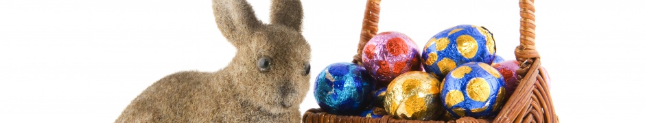 Basket Of Easter Eggs And Bunny