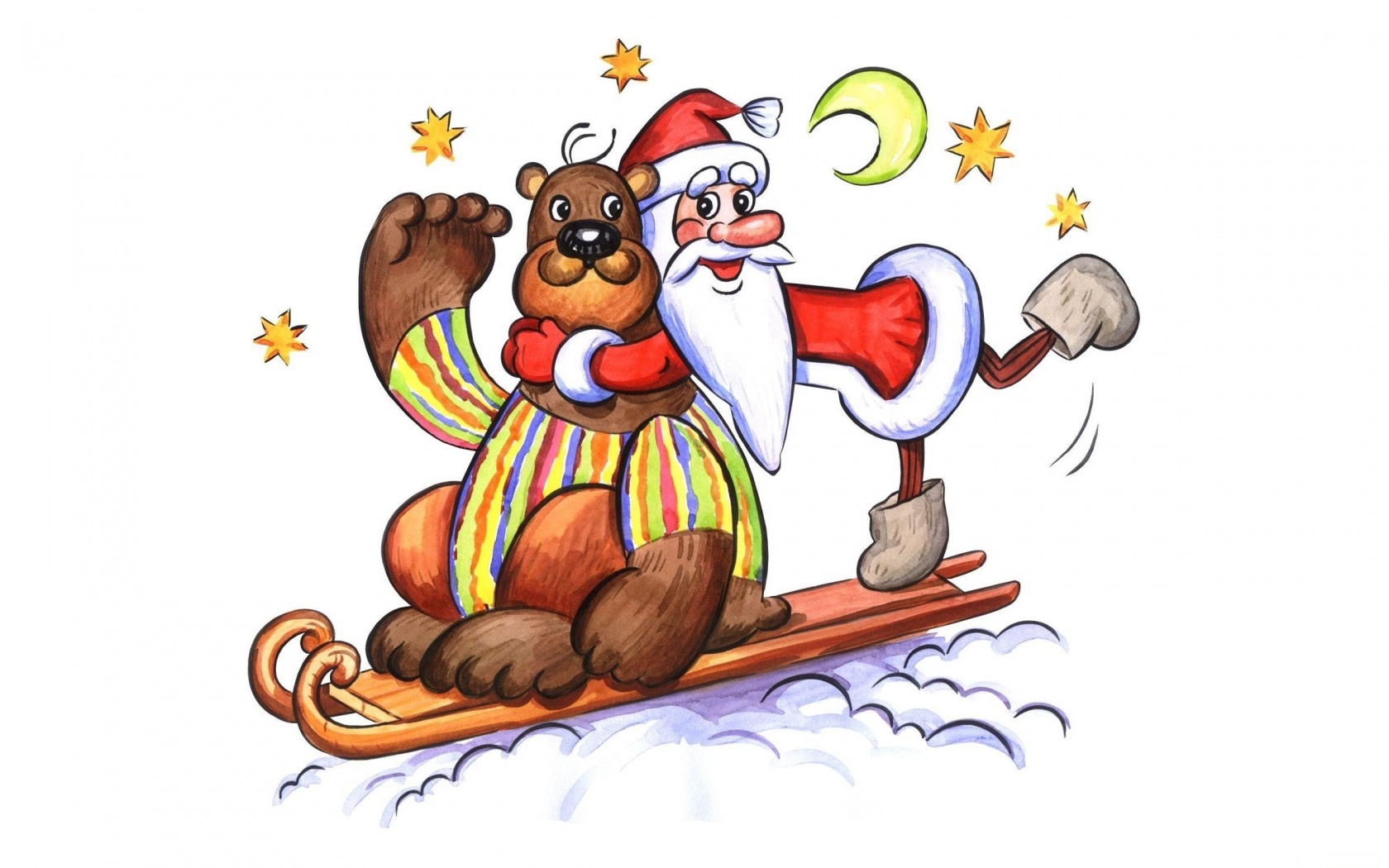 Bear Santa Claus Greeting Card Star