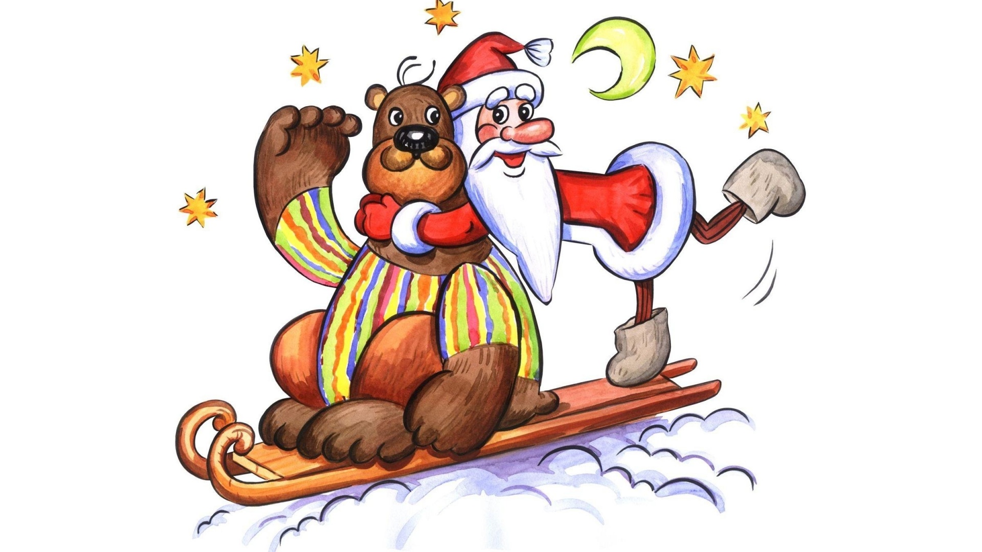 Bear Santa Claus Greeting Card Star