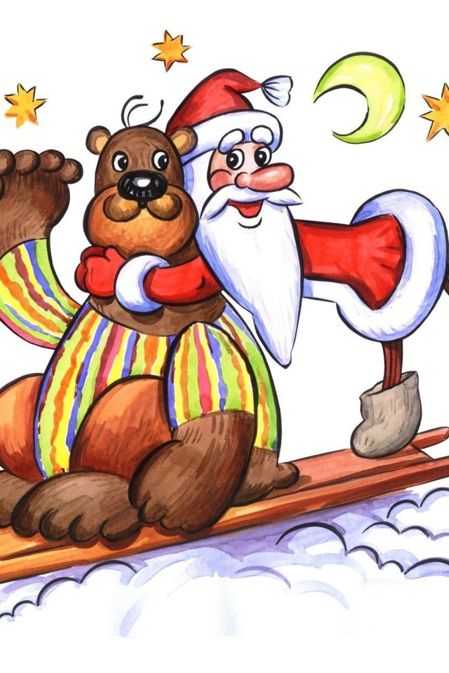 Bear Santa Claus Greeting Card Star