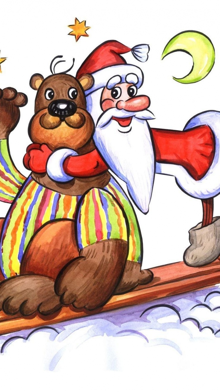 Bear Santa Claus Greeting Card Star