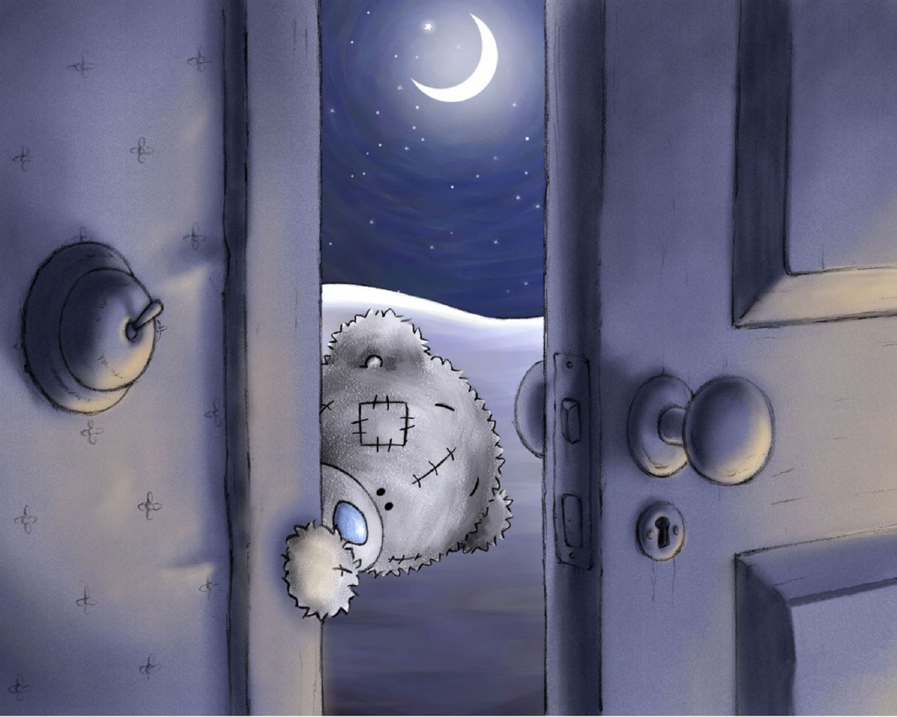 Bear Teddy Door Night Moon