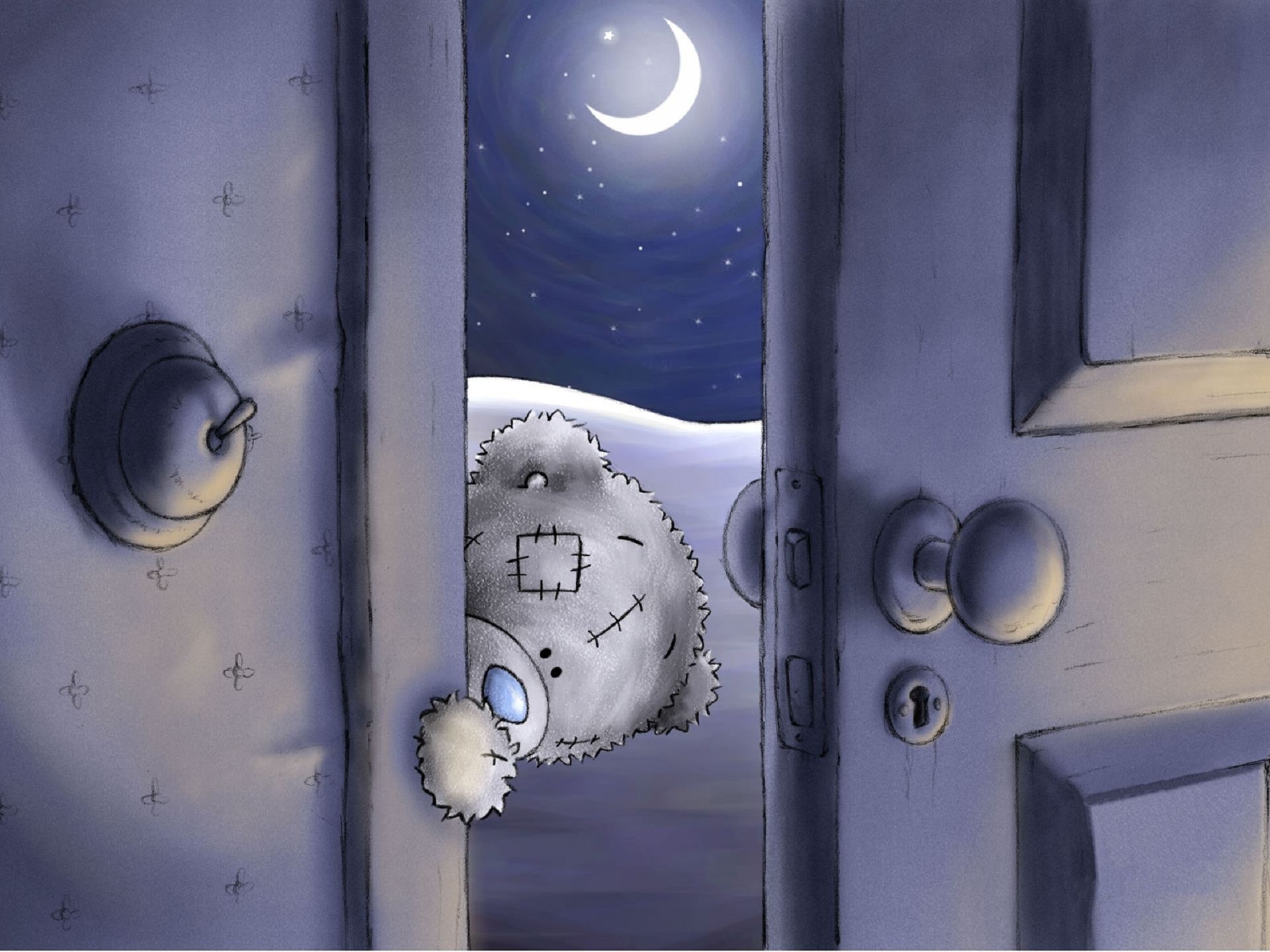 Bear Teddy Door Night Moon