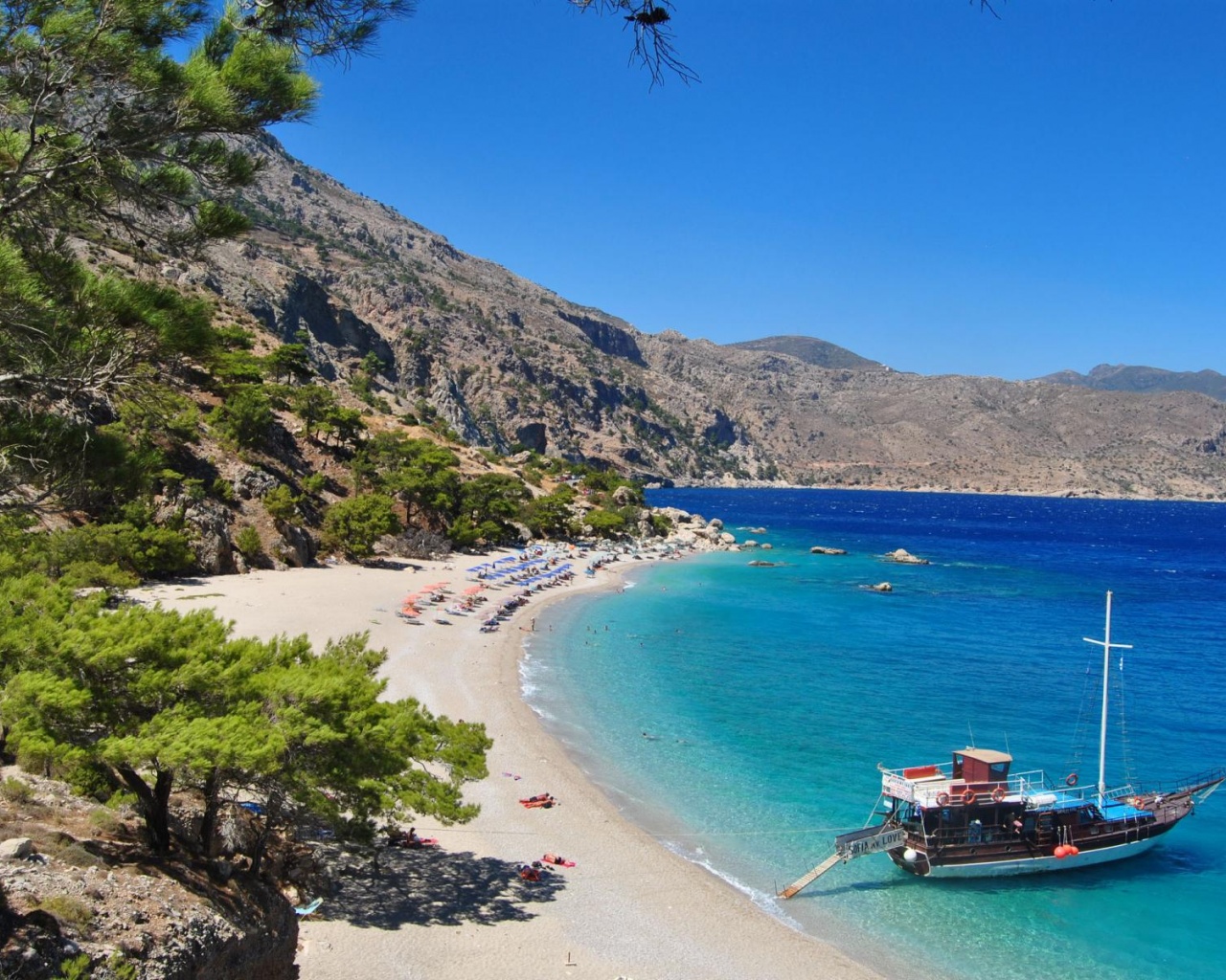 Beautiful Beach Boat Greece Nature Landscapes