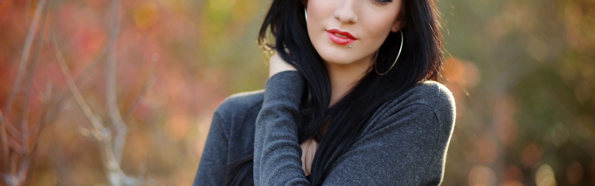 Beauty Brunette Piercing Portrait