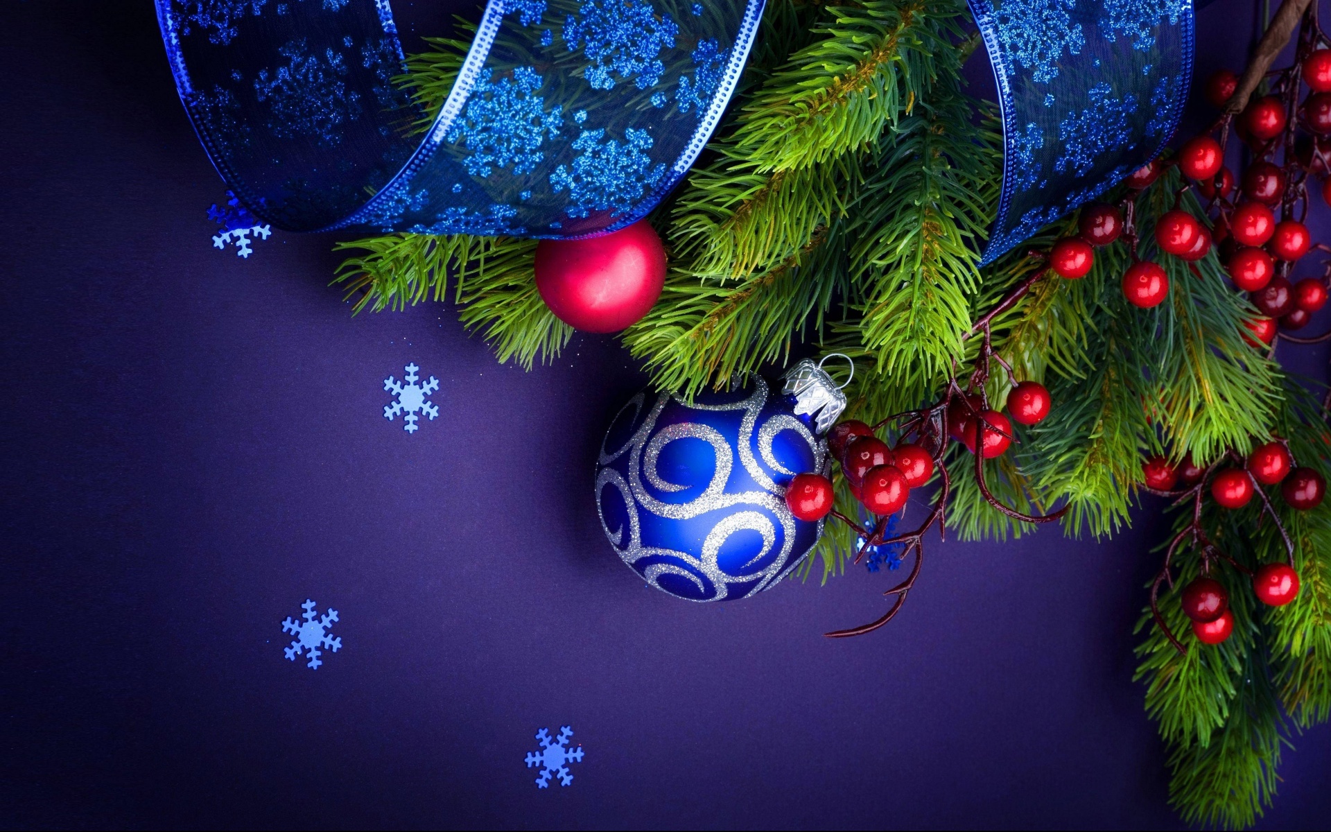 Berry Blue Branch Christmas Ribbon