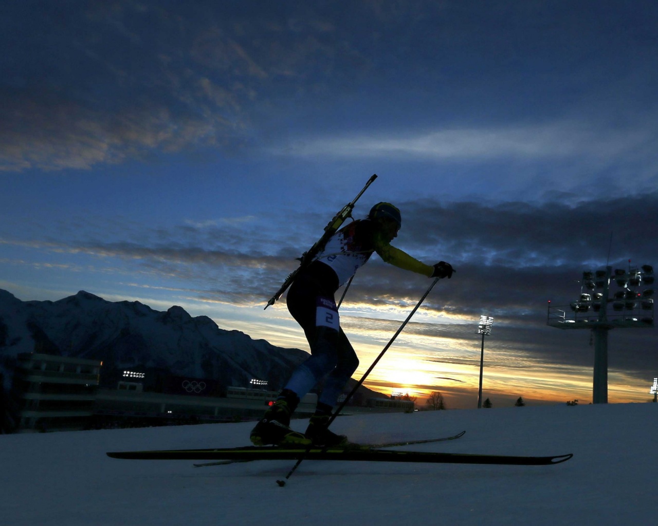 Biathlon At Sunset At In Sochi 2014