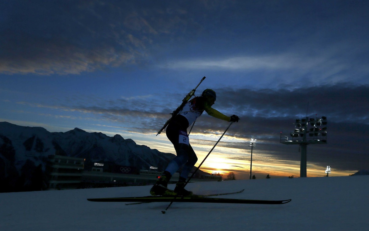 Biathlon At Sunset At In Sochi 2014