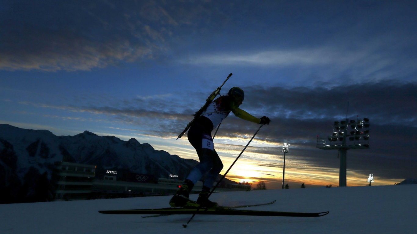 Biathlon At Sunset At In Sochi 2014