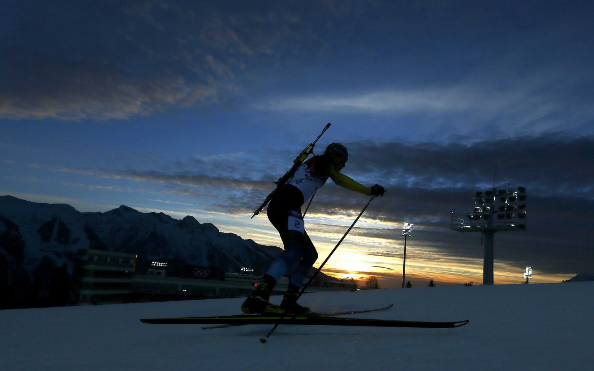 Biathlon At Sunset At In Sochi 2014