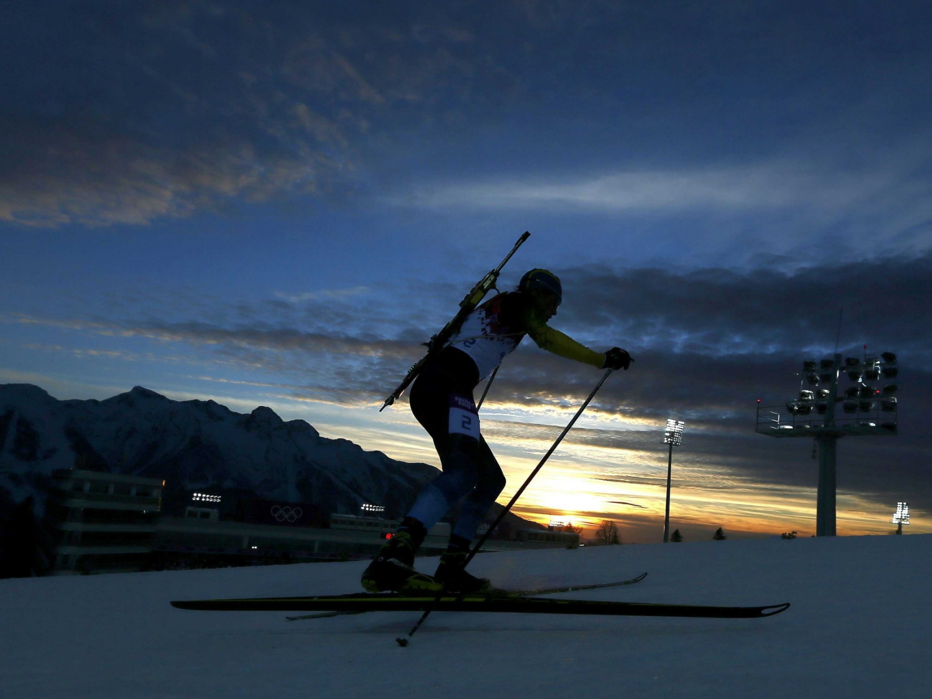 Biathlon At Sunset At In Sochi 2014